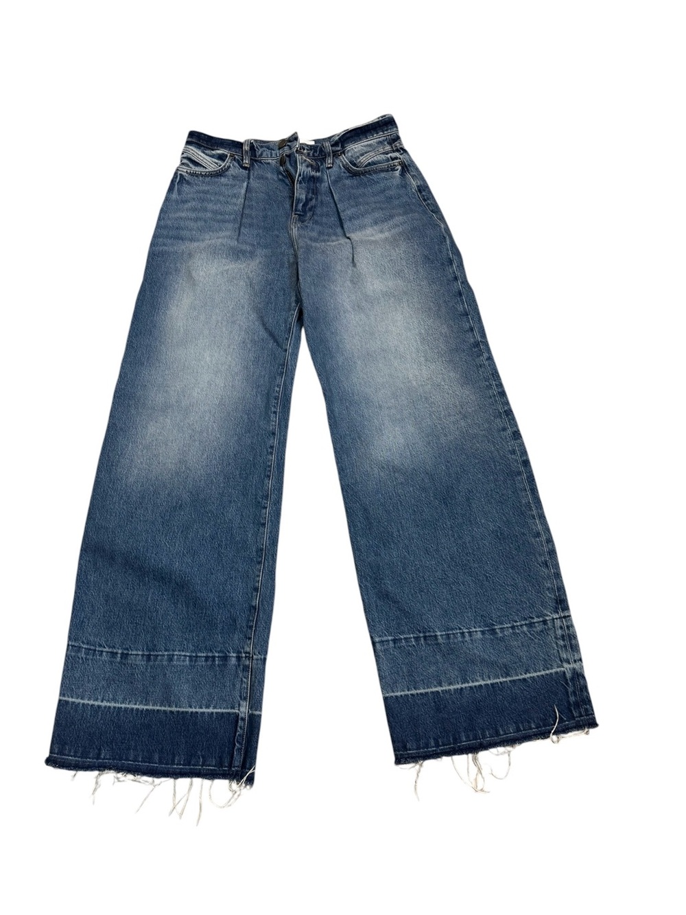 FRAME Mosaic Pleated Wide Leg Jeans Mesa Raw Hem High Rise Size 29 - Picture 6 of 12